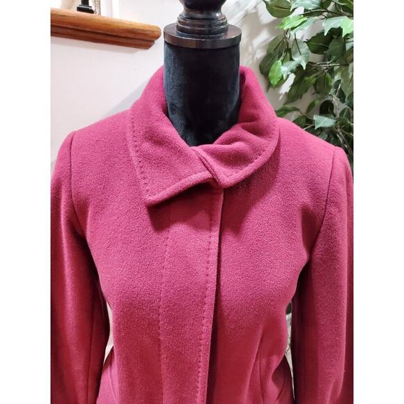 Land's End Women's Red Solid Wool Long Sleeve Collared Mid Length Coat Size 4 - Picture 2 of 13